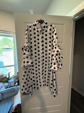 True Destiny White Dress with Black Polka Dots